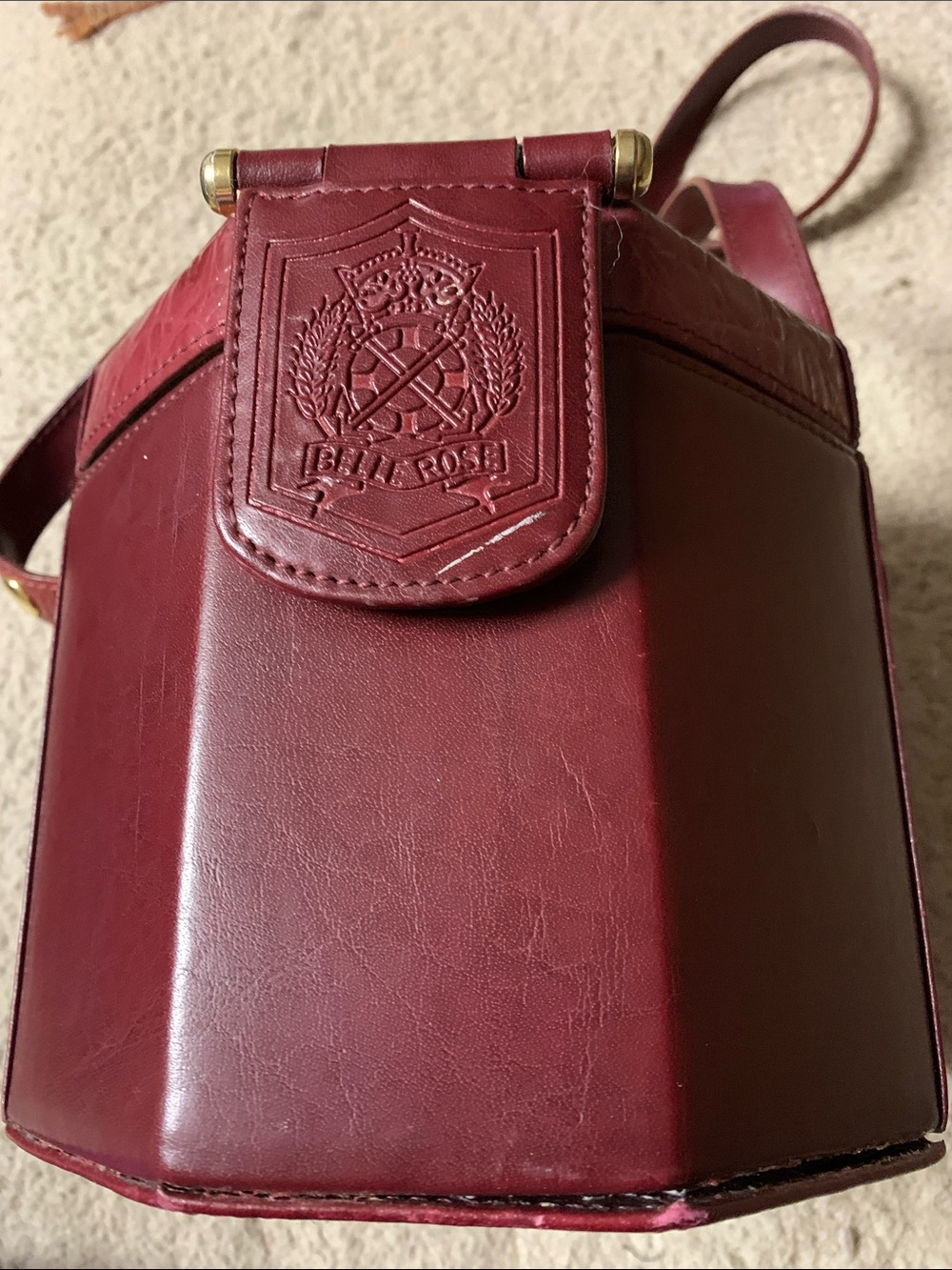 Bellerose Burgundy Leather Crossbody Bag with Embossed Crest
